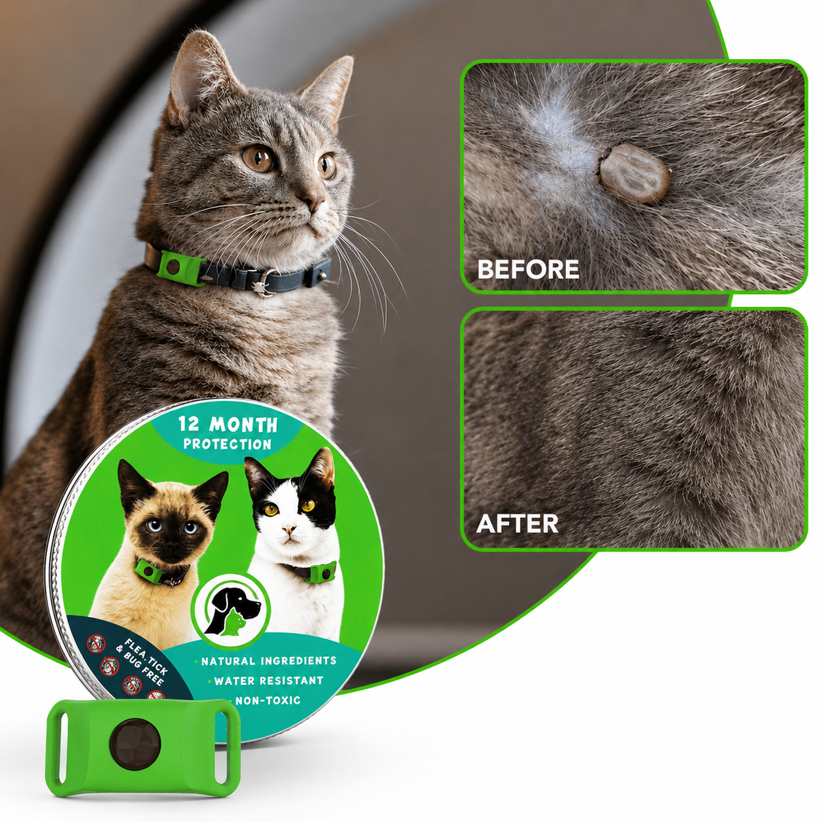 12 Months All Natural Flea and Tick Tags for Cats